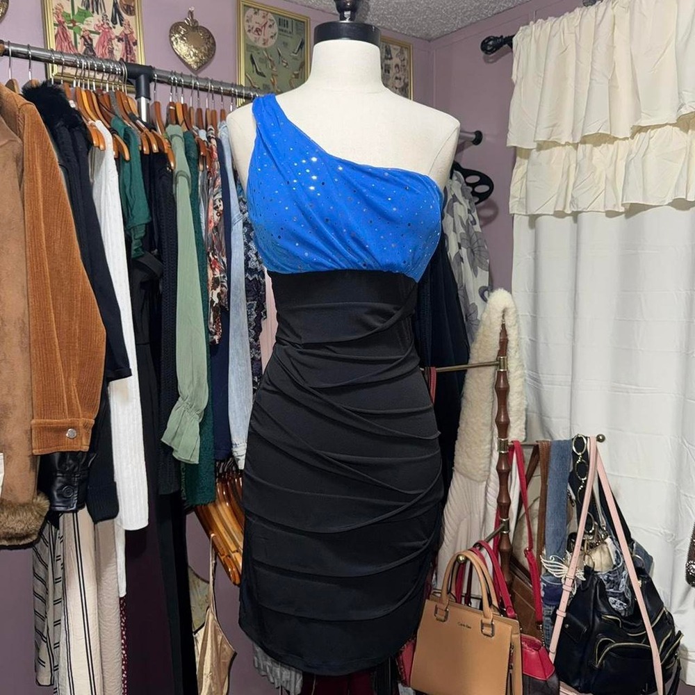 Y2K Blue One Shoulder Hoco Dress